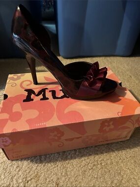 Mudd Burgundy Patent Peep-Toe High Heel with Bow Accent